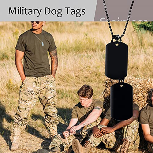 VNOX Military US Army Dog Tag Necklace Mens Black Stainless Steel Double Dog Tag Dangling Pendant Necklace,Bead Chain Necklace 24",Veterans Day Gifts for Men - Image 4