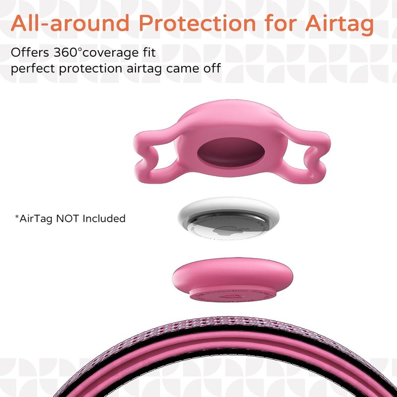 ILFINDYOU AirTag Dog Collar, IP69 Waterproof Apple AirTag Holder for Reflective Dog Collar, QR Code Personalized Dog Tags (Rose Red, Large) - Image 2