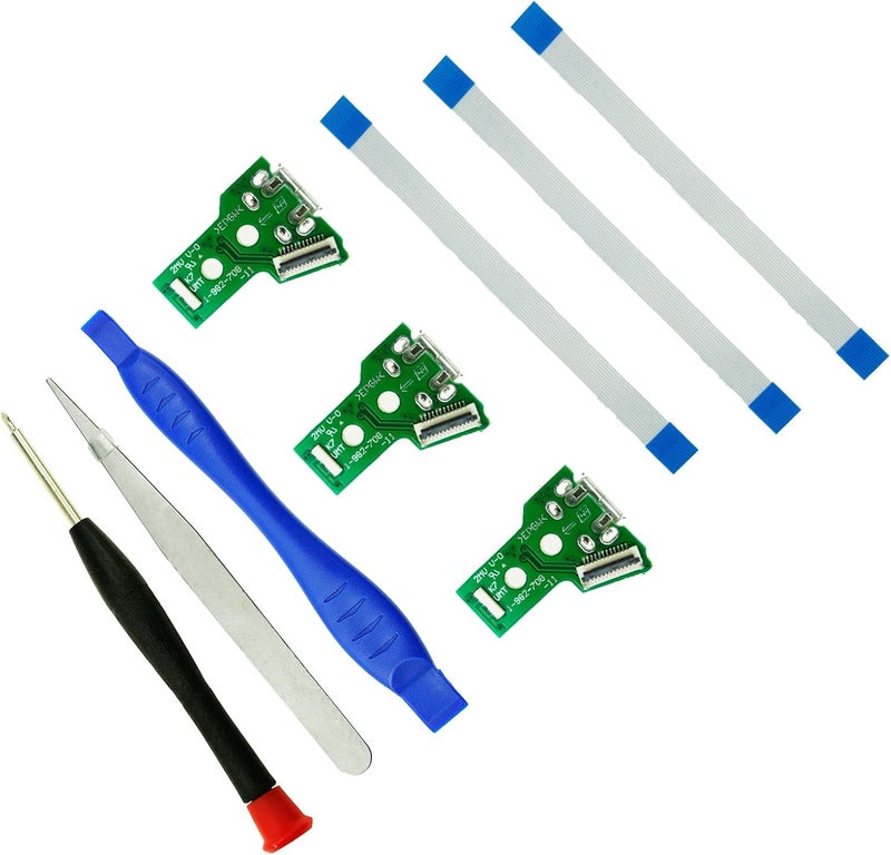 3pcs JDS-055 Replacement Charging Port for PS4 DualShock 4 Slim Pro,Charger Socket Board Connector Module for PlayStation 4 Controller, Flex Cable, Tool Screwdriver Repair Kit(JDS-055)