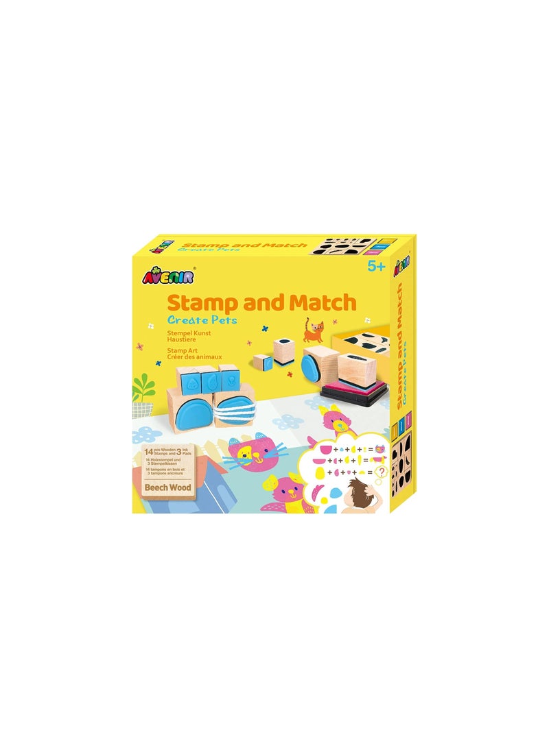 Avenir Stamp and Match - Create Pets | Craft Imaginative Little Pets with 15 Wooden Stamps, Spark Imagination & Cognitive Development | Exciting Craft Kit for Kids 3+ - Image 1
