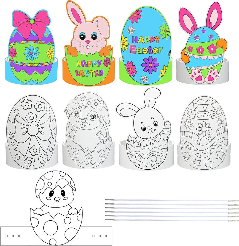 Woanger 27 Sets Easter Headbands Craft Kits Color Your Own Spring Bunny Paper Hat Adjustable DIY Easter Arts Eggs Chicken Crown Crafts for Kid Holiday Party Favor School Home Egg Hunt Activity - Image 1