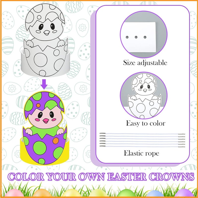 Woanger 27 Sets Easter Headbands Craft Kits Color Your Own Spring Bunny Paper Hat Adjustable DIY Easter Arts Eggs Chicken Crown Crafts for Kid Holiday Party Favor School Home Egg Hunt Activity - Image 3