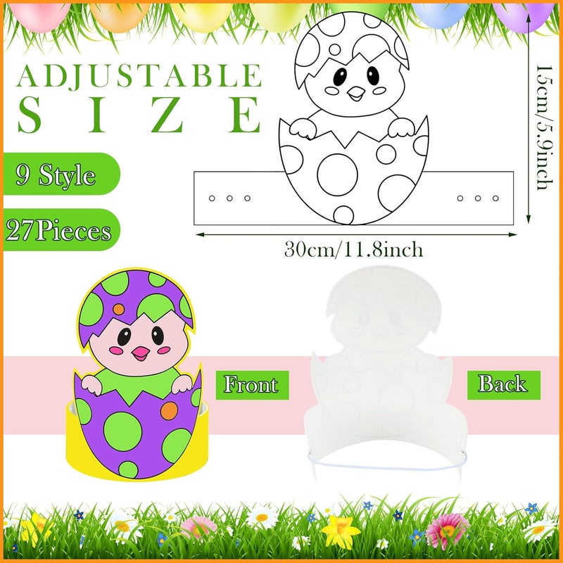 Woanger 27 Sets Easter Headbands Craft Kits Color Your Own Spring Bunny Paper Hat Adjustable DIY Easter Arts Eggs Chicken Crown Crafts for Kid Holiday Party Favor School Home Egg Hunt Activity - Image 2
