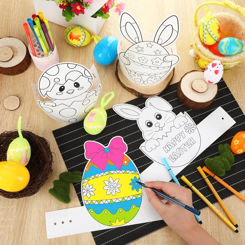 Woanger 27 Sets Easter Headbands Craft Kits Color Your Own Spring Bunny Paper Hat Adjustable DIY Easter Arts Eggs Chicken Crown Crafts for Kid Holiday Party Favor School Home Egg Hunt Activity - Image 4