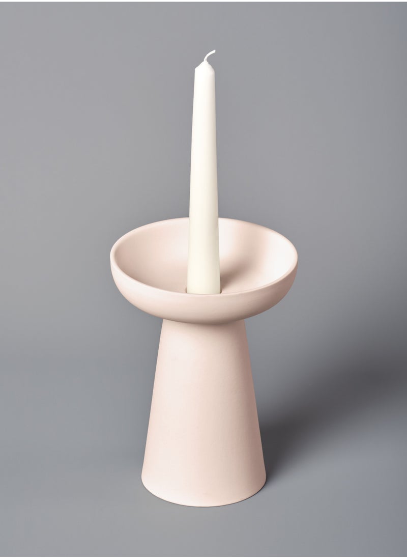 Aery Living Large Porcini Pillar and Taper Soft Pink Matte Ceramic Candle Holder  - Image 2