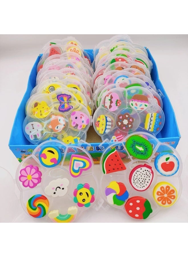 Feel Home Rose-shaped eraser set, 7 pieces, assorted shapes (fruits and emojis), 3D eraser. Set includes: 7 pieces - Image 1
