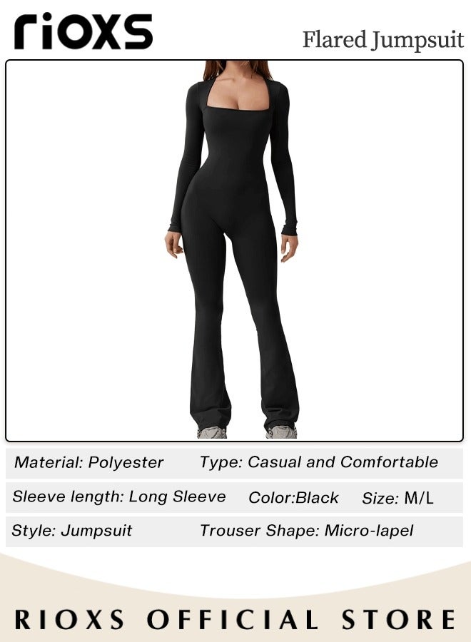 RIOXS Jumpsuits For Women Long Sleeve Square Neck Leg Full Length Romper Playsuit Women's Body Suits Ladies Jumpsuit  - Image 5