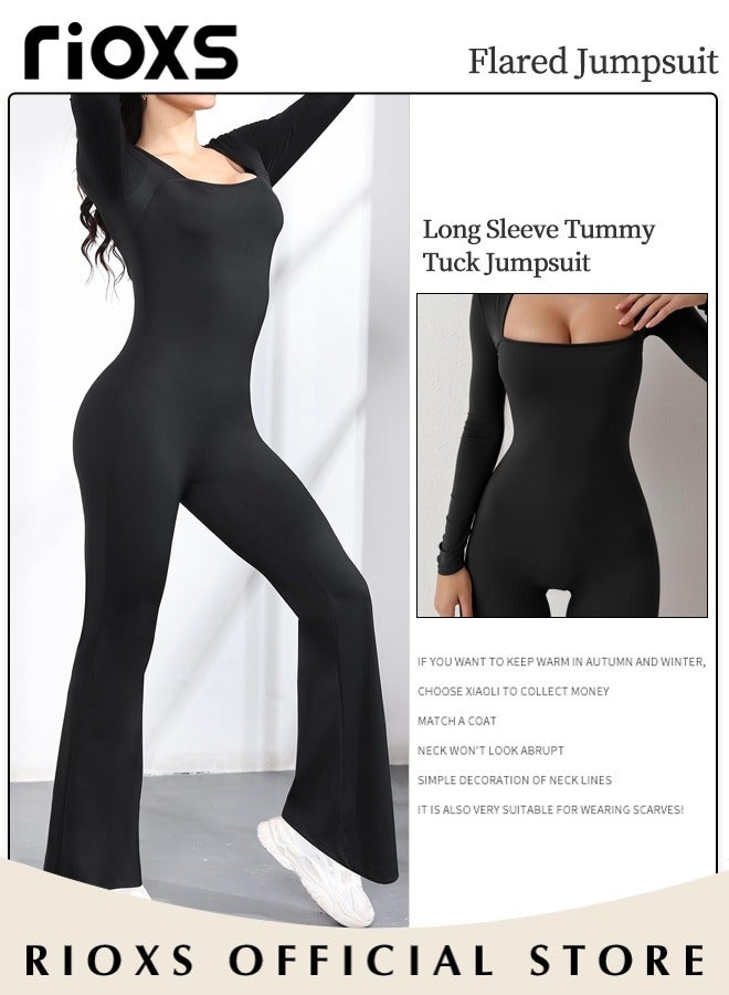RIOXS Jumpsuits For Women Long Sleeve Square Neck Leg Full Length Romper Playsuit Women's Body Suits Ladies Jumpsuit  - Image 4