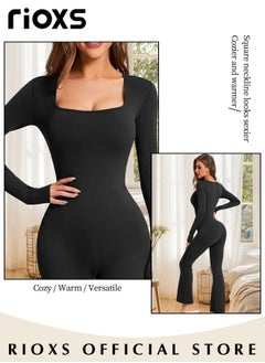RIOXS Jumpsuits For Women Long Sleeve Square Neck Leg Full Length Romper Playsuit Women's Body Suits Ladies Jumpsuit  - Image 4