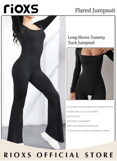 RIOXS Jumpsuits For Women Long Sleeve Square Neck Leg Full Length Romper Playsuit Women's Body Suits Ladies Jumpsuit  - Image 5