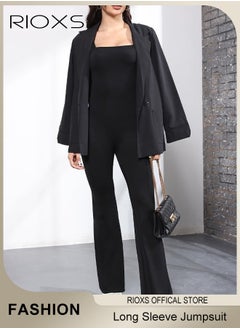 RIOXS Jumpsuits For Women Long Sleeve Square Neck Leg Full Length Romper Playsuit Women's Body Suits Ladies Jumpsuit  - Image 2