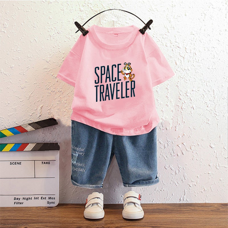Pure Cotton Kidsren's Cute Baby Short-Sleeved T-Shirt Summer 2025 New Versatile Casual Tops for Small and Medium-Sized Kidsren and Boys - Image 1