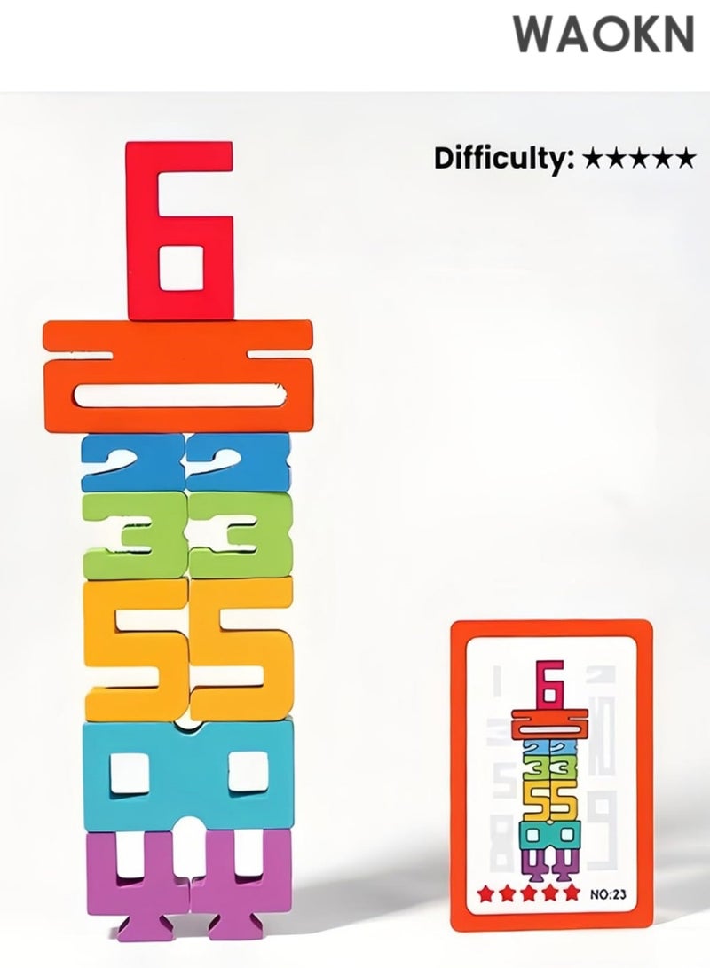 دبليو أيه أو كي أن مكعبات أرقام خشبية من 1 إلى 10 مع مكعبات أرقام ولعبة التوازن، ألعاب تعليمية حسية هدية للأطفال من سن 3 إلى 10 سنوات، مكعبات بناء أرقام خشبية من مونتيسوري (إصدار تعليمي للأشكال) - Image 5