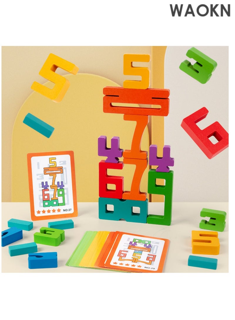 دبليو أيه أو كي أن مكعبات أرقام خشبية من 1 إلى 10 مع مكعبات أرقام ولعبة التوازن، ألعاب تعليمية حسية هدية للأطفال من سن 3 إلى 10 سنوات، مكعبات بناء أرقام خشبية من مونتيسوري (إصدار تعليمي للأشكال) - Image 1