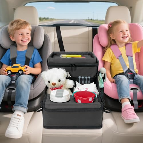 UTOLOVE Car Organizer for Front Seat Organizer and Storage Collapsible Car Caddy Passenger Seat Organizer with Partitions Cup Holders Car Organization for kids and Adults Grey - Image 3