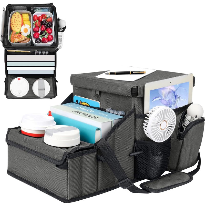 UTOLOVE Car Organizer for Front Seat Organizer and Storage Collapsible Car Caddy Passenger Seat Organizer with Partitions Cup Holders Car Organization for kids and Adults Grey - Image 2