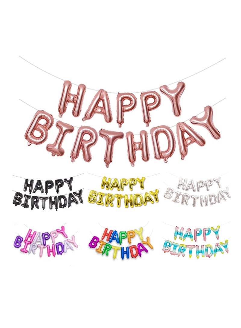 MARKQ لافتة بالونات عيد ميلاد سعيد باللون الذهبي الوردي، حروف من رقائق المايلر مقاس 16 بوصة، لافتة عيد ميلاد للبنات والأولاد والأطفال والكبار، ديكورات أعياد الميلاد ولوازم الحفلات - Image 1
