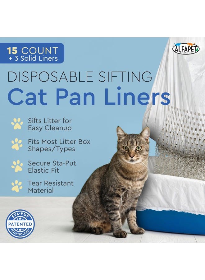 Alfapet Kitty Cat Pan Disposable, Elastic Sifting Liners- 15-Pack + 3 Solid Transfer Liner -For Large, X-Large, Giant, Extra-Giant Size Litter Boxes- With Easy Fit Sta-Put Technology (15 Count) - Image 2