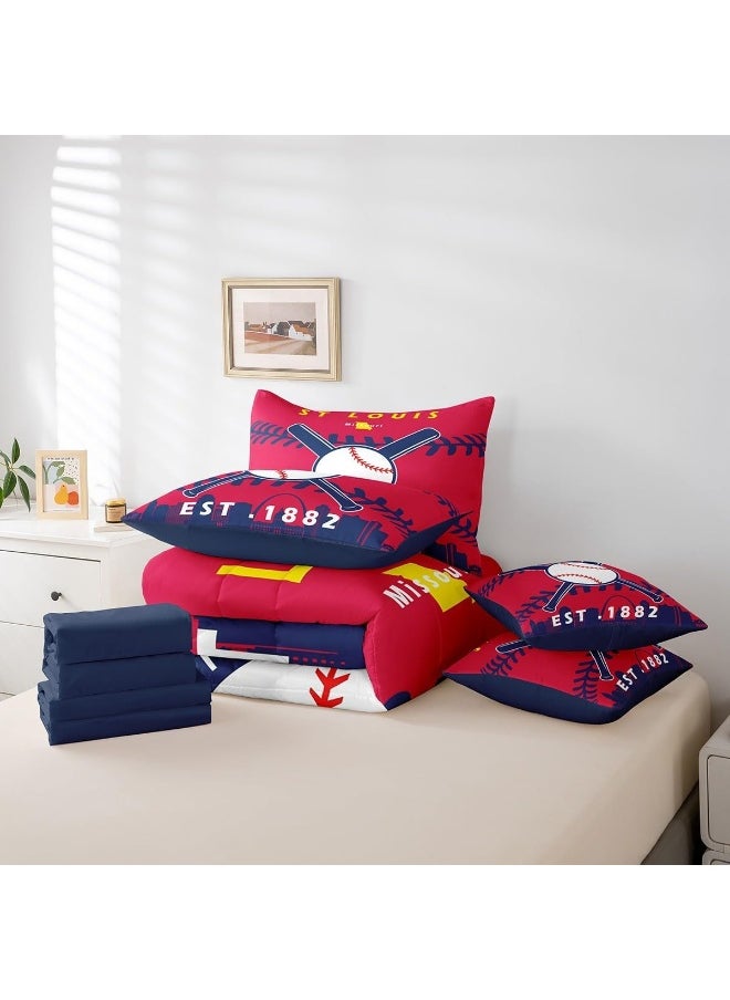 Erosebridal - Erosebridal 7 Pcs Comforter Set Twin Size, Baseball Bed in a Bag with Flat Sheet and Fitted Sheet for Kids, Baseball Patchwork Bedding Set with Pillowcase and Sham (ST Louis) - Image 1