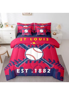 Erosebridal 7 Pcs Comforter Set Twin Size, Baseball Bed in a Bag with Flat Sheet and Fitted Sheet for Kids, Baseball Patchwork Bedding Set with Pillowcase and Sham (ST Louis)