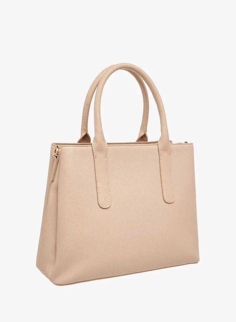 Flora Bella By Shoexpress beige Women's Textured Tote Bag with Zip Closure and Double Handle for Women | Best Price UAE