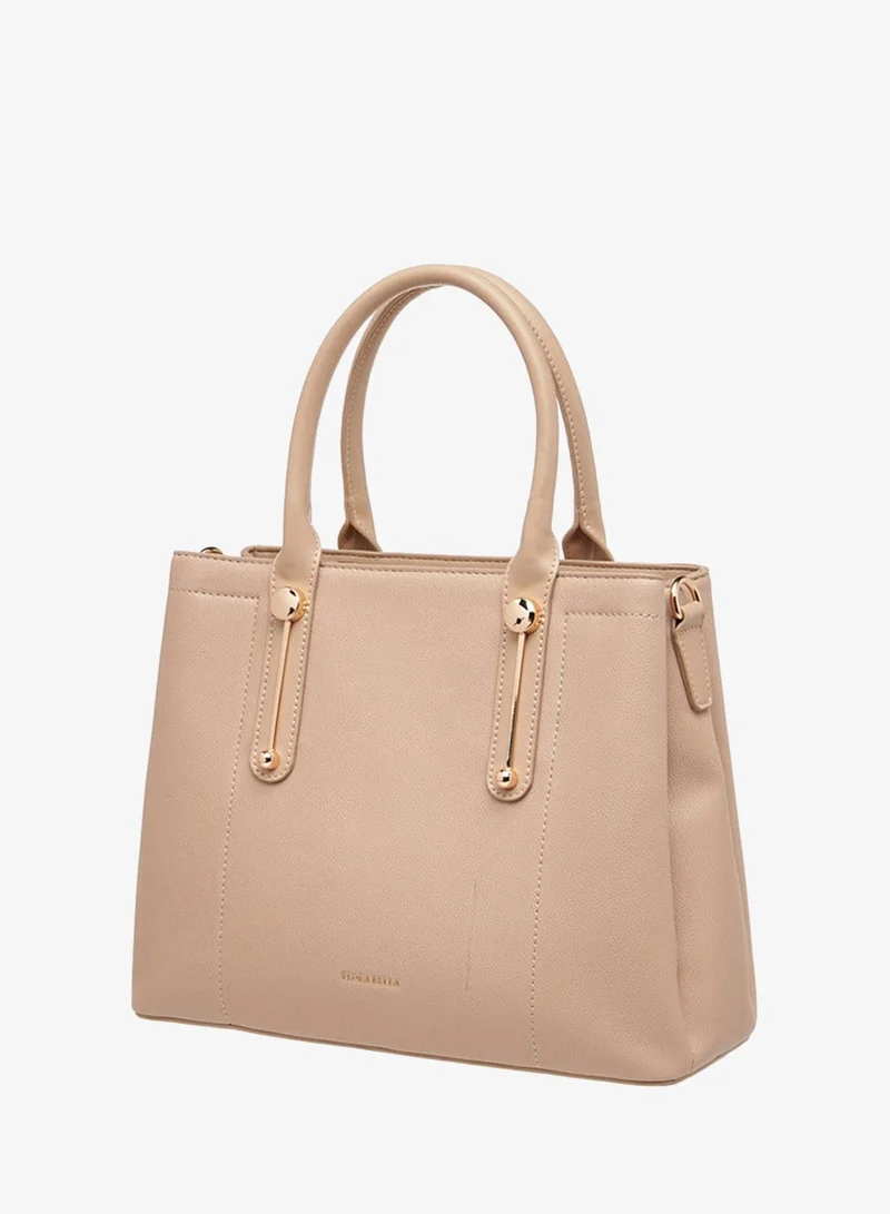 Flora Bella By Shoexpress beige Women's Textured Tote Bag with Zip Closure and Double Handle for Women | Best Price UAE