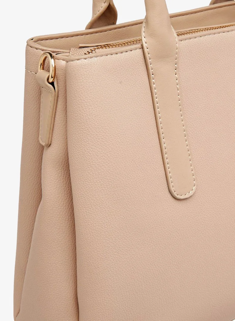 Flora Bella By Shoexpress beige Women's Textured Tote Bag with Zip Closure and Double Handle for Women | Best Price UAE