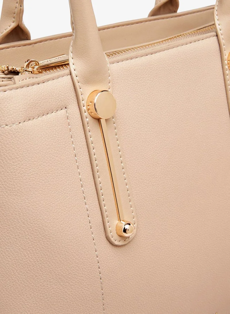 Flora Bella By Shoexpress beige Women's Textured Tote Bag with Zip Closure and Double Handle for Women | Best Price UAE