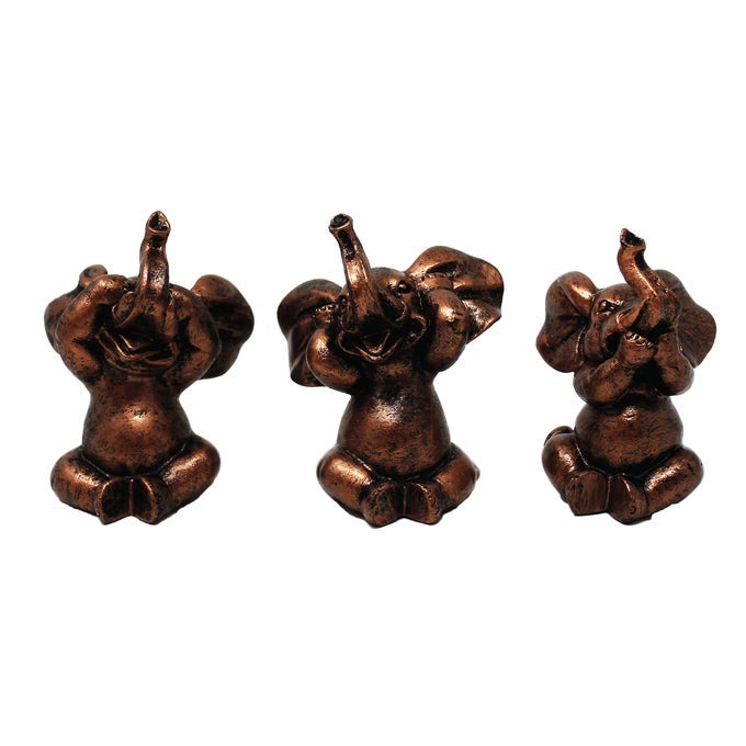 NATURES MARK 3 BABY ELEPHANTS SEE NO EVIL HEAR NO EVIL RESIN STATUE FIGURINE HOME DECORATIVE ACCENT DECOR