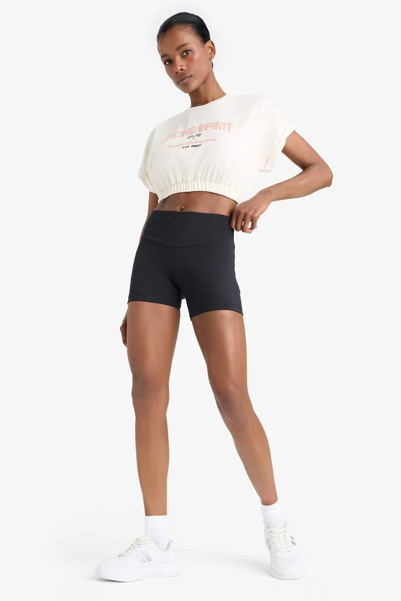 ديفاكتو DeFactoFit Slogan Printed Sports Crop T-shirt