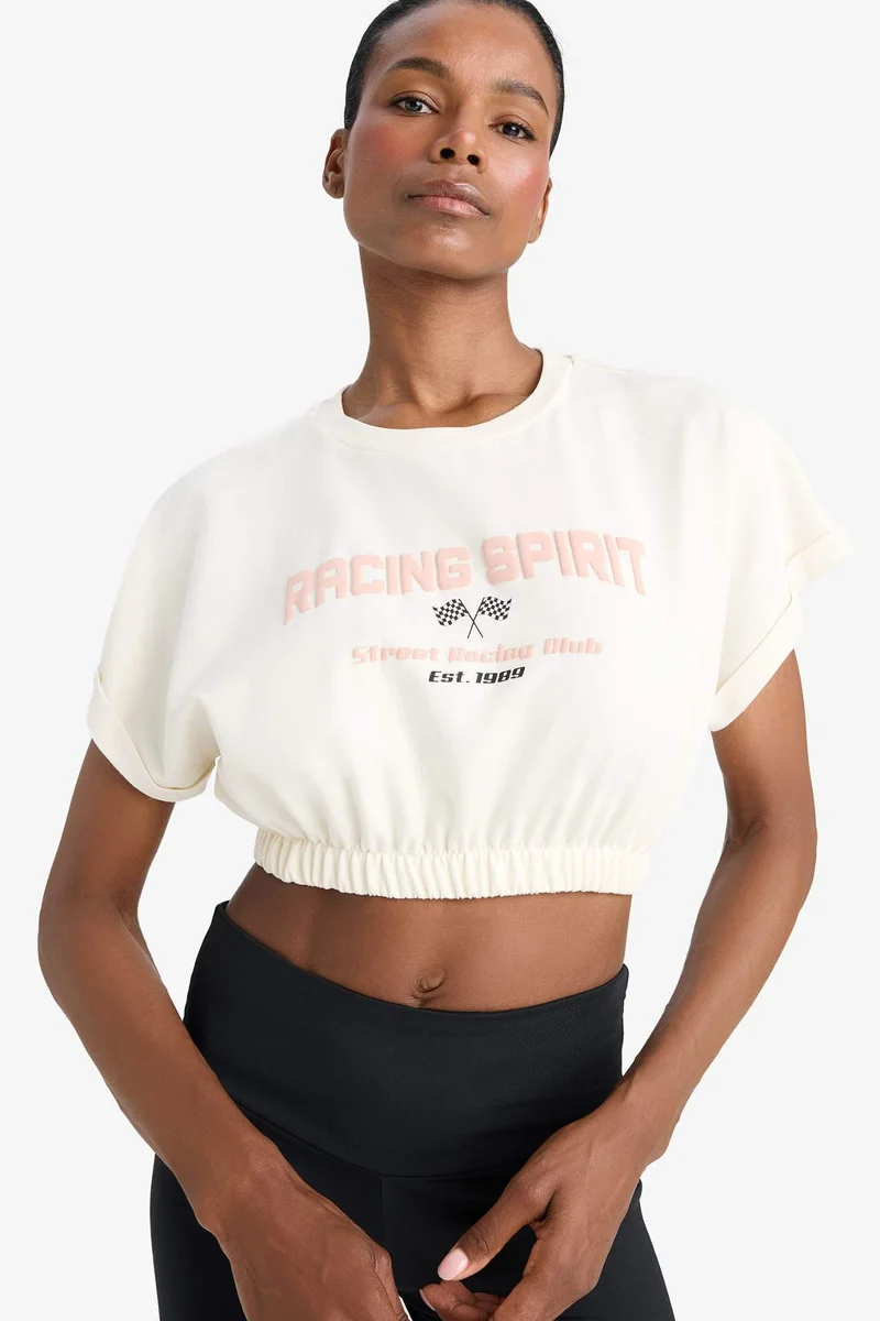 ديفاكتو DeFactoFit Slogan Printed Sports Crop T-shirt