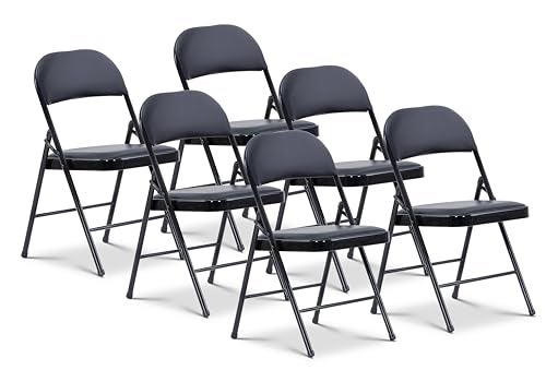 Oline Vinyl Folding Chairs Padded Vinyl Cushion Chairs with Durable Metal Frame Indoor Outdoor Stackable Foldable Guest Chairs for Office Wedding Kitchen Dining 300lb Capacity Black 6 Pack