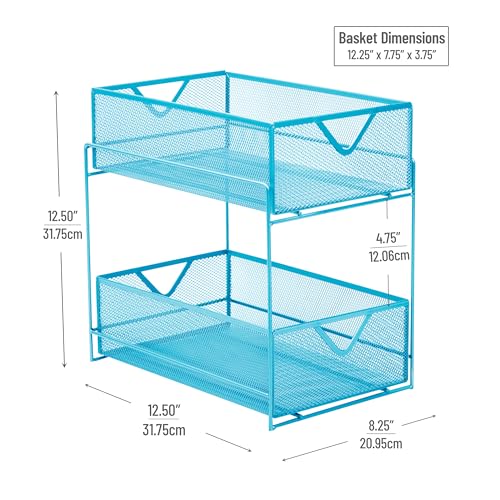 Mind Reader Accessory Organizer, Supply Storage, Makeup, Crafts, Office, Kitchen, Metal Mesh, 8.25"L x 12.5"W x 12.5"H, Blue - Image 3