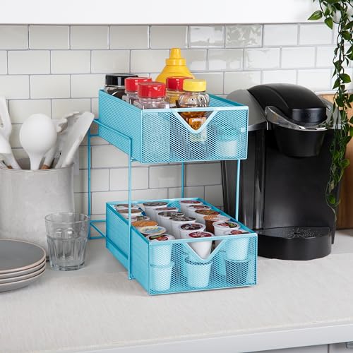 Mind Reader Accessory Organizer, Supply Storage, Makeup, Crafts, Office, Kitchen, Metal Mesh, 8.25"L x 12.5"W x 12.5"H, Blue - Image 2