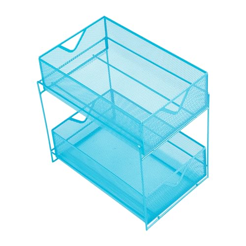 Mind Reader Accessory Organizer, Supply Storage, Makeup, Crafts, Office, Kitchen, Metal Mesh, 8.25"L x 12.5"W x 12.5"H, Blue - Image 5