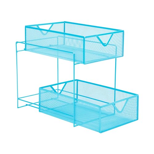 Mind Reader Accessory Organizer, Supply Storage, Makeup, Crafts, Office, Kitchen, Metal Mesh, 8.25"L x 12.5"W x 12.5"H, Blue - Image 4