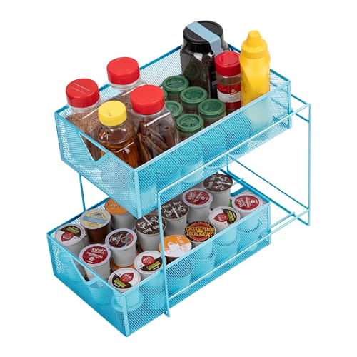 Mind Reader Accessory Organizer, Supply Storage, Makeup, Crafts, Office, Kitchen, Metal Mesh, 8.25"L x 12.5"W x 12.5"H, Blue - Image 1
