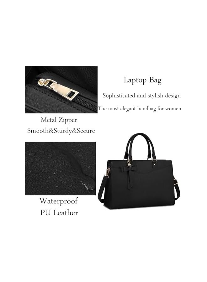 PROMASS Laptop Bag for Women, 15.6 Inch Waterproof PU Leather Tote Bag Business Computers Work Bag University Bag with Multiple Pockets Large Capacity Office Handbag Shoulder Bag  - Image 3