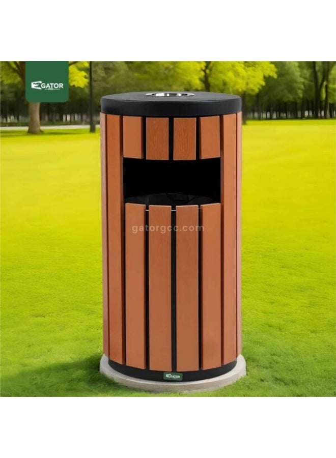 Gator Metal Round Ashtray Bin for Outdoor and Commercial Spaces | Plastic Wood Bar Design | Freestanding Waste and Cigarette Disposal | 35L | Wood Brown - Image 5