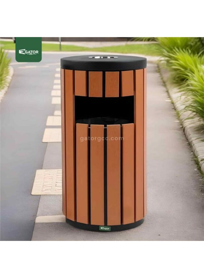 Gator Metal Round Ashtray Bin for Outdoor and Commercial Spaces | Plastic Wood Bar Design | Freestanding Waste and Cigarette Disposal | 35L | Wood Brown - Image 4