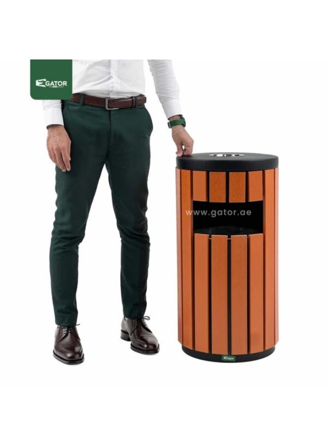 Gator Metal Round Ashtray Bin for Outdoor and Commercial Spaces | Plastic Wood Bar Design | Freestanding Waste and Cigarette Disposal | 35L | Wood Brown - Image 3