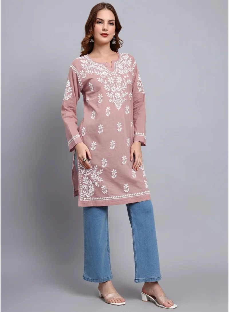 Alaya Rust Women Hand Embroidered Chikankari Cotton Kurti -AL3685 for Women | Best Price UAE