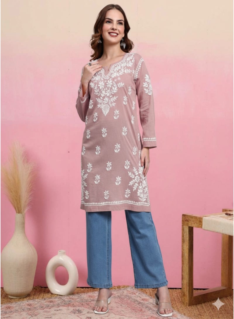 الايا كرتي قطن مطرز يدويًا بتطريز شيكانكاري للنساء - Image 1