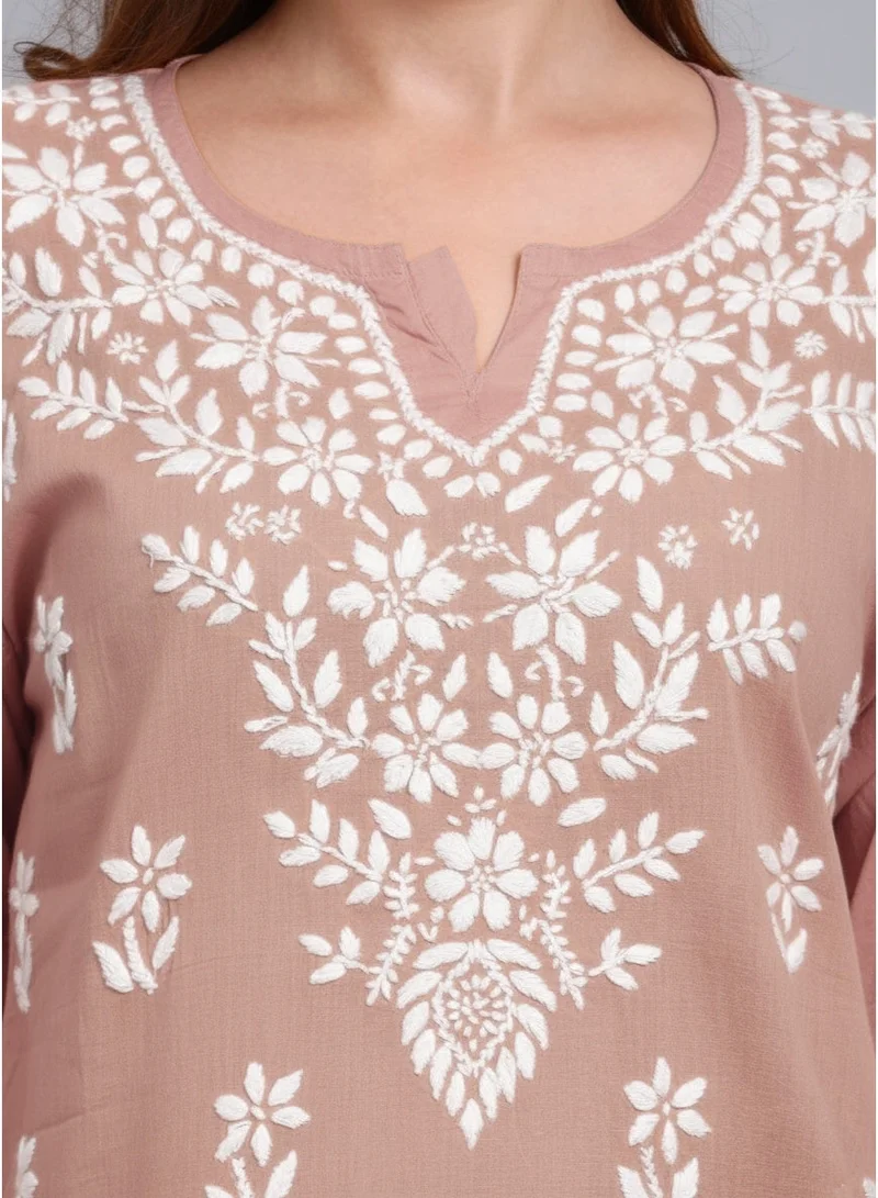 Alaya Rust Women Hand Embroidered Chikankari Cotton Kurti -AL3685 for Women | Best Price UAE