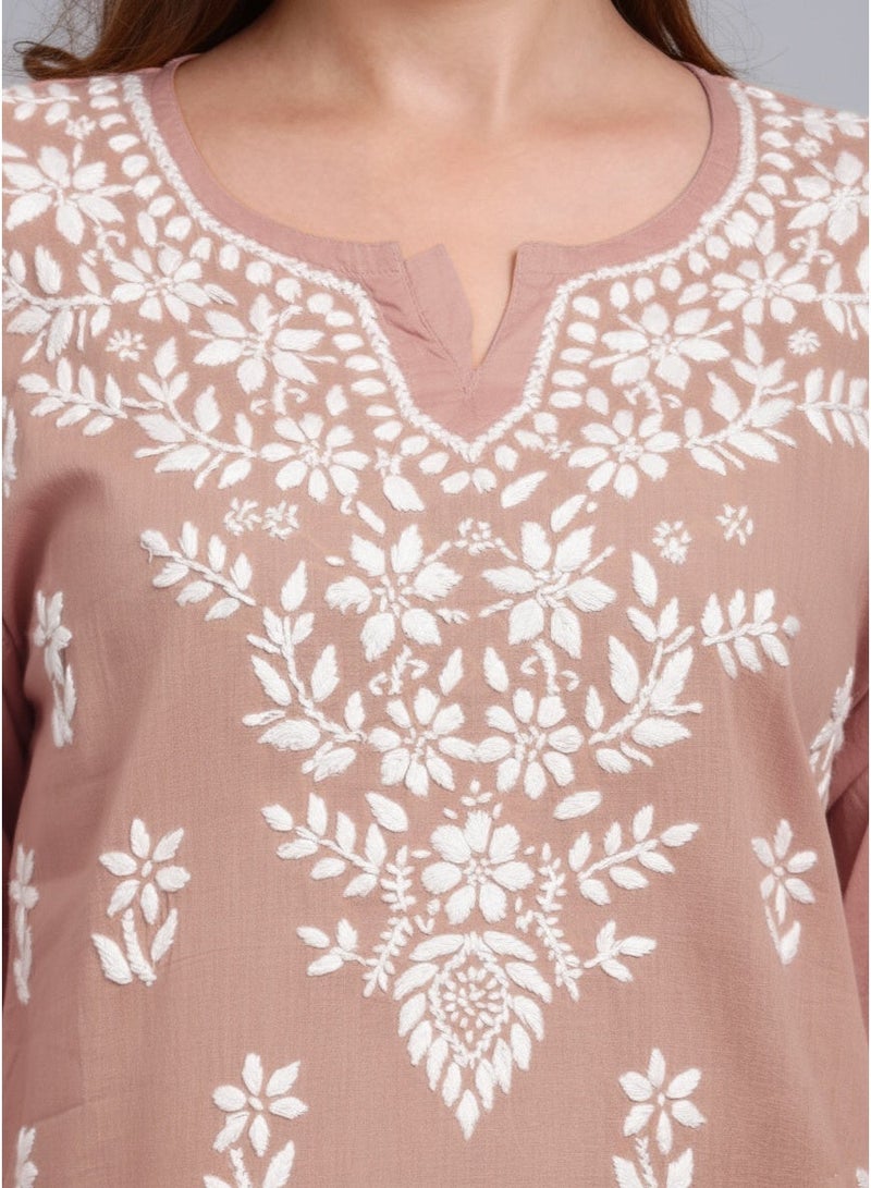 الايا كرتي قطن مطرز يدويًا بتطريز شيكانكاري للنساء - Image 4