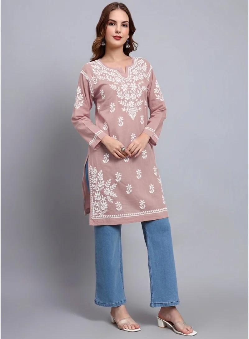 Alaya Rust Women Hand Embroidered Chikankari Cotton Kurti -AL3685 for Women | Best Price UAE