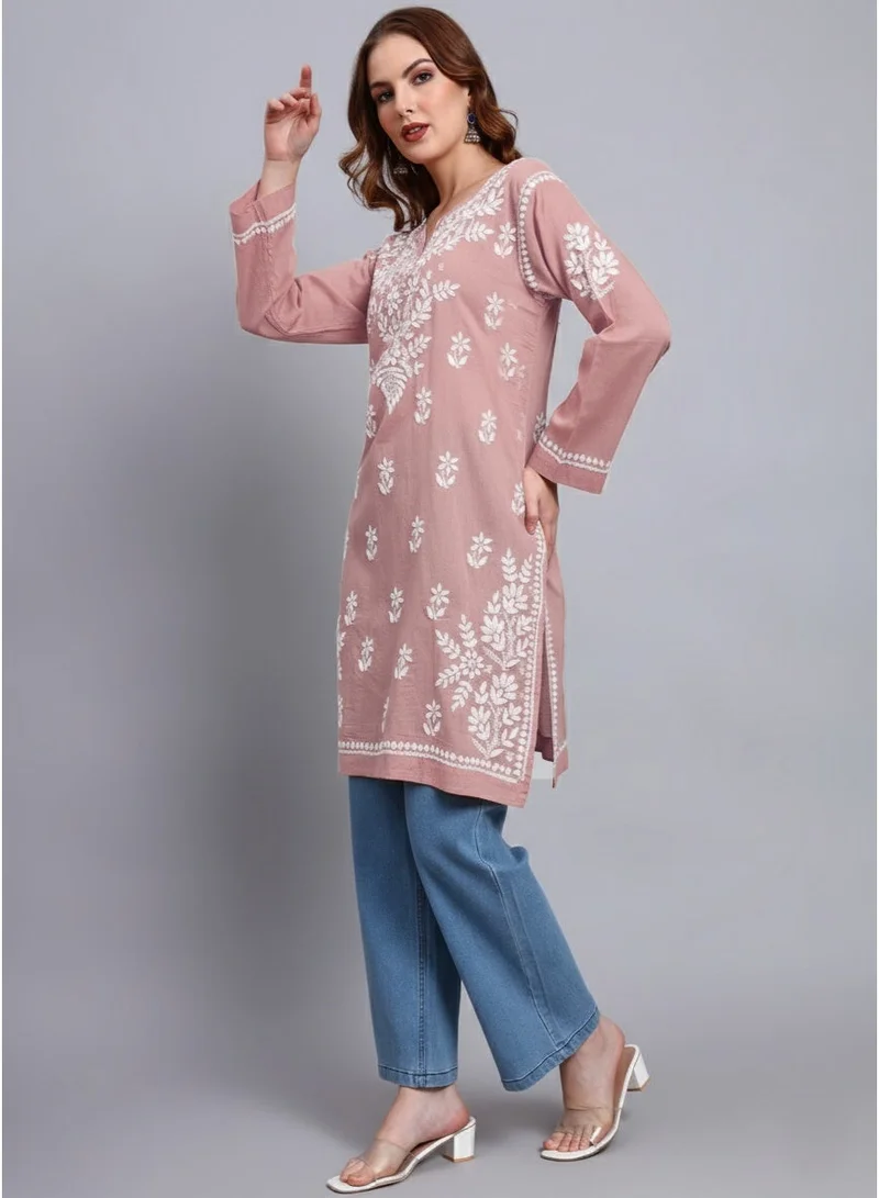 Alaya Rust Women Hand Embroidered Chikankari Cotton Kurti -AL3685 for Women | Best Price UAE