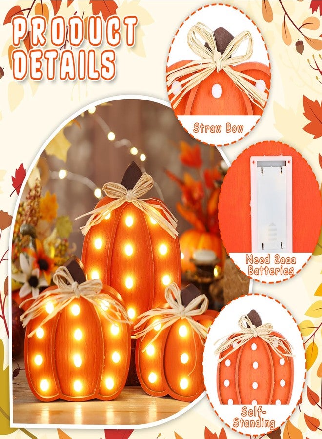 Grinsvalley 3 Pcs Light up Thanksgiving Pumpkin Decor Thanksgiving Farmhouse Pumpkins Sign Rustic Tiered Tray Decorations Table Centerpieces Standing Wooden Block Sign for Home Kitchen Halloween - Image 3