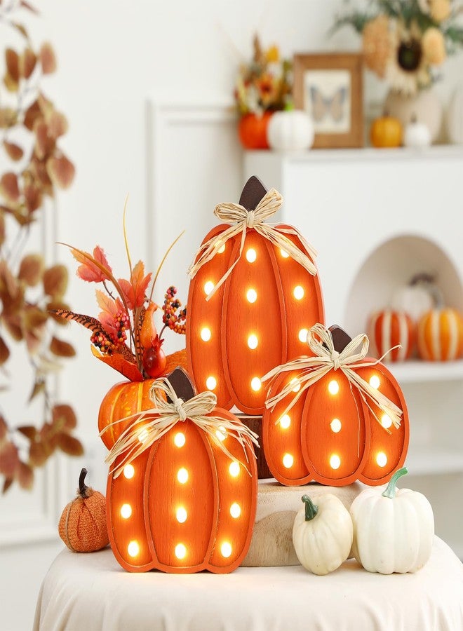 Grinsvalley 3 Pcs Light up Thanksgiving Pumpkin Decor Thanksgiving Farmhouse Pumpkins Sign Rustic Tiered Tray Decorations Table Centerpieces Standing Wooden Block Sign for Home Kitchen Halloween - Image 5