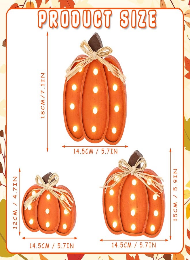 Grinsvalley 3 Pcs Light up Thanksgiving Pumpkin Decor Thanksgiving Farmhouse Pumpkins Sign Rustic Tiered Tray Decorations Table Centerpieces Standing Wooden Block Sign for Home Kitchen Halloween - Image 2